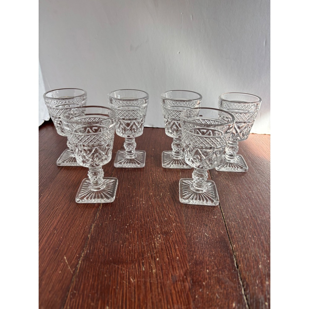 Imperial Cape Cod Clear Pressed Glass Cordials Wine Tasters Square Base Set of 6